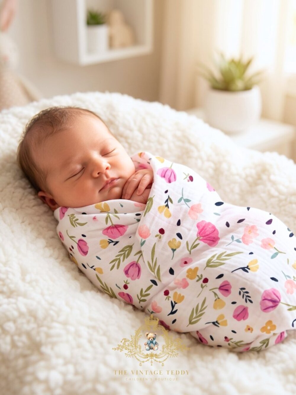 NWT Cute Baby Swaddling Receiving Blanket Bamboo Cotton Muslin Pretty Flowers